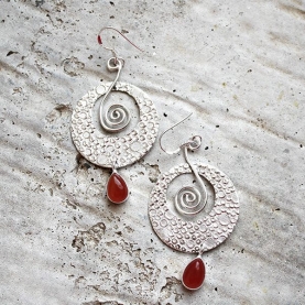 Indian silver and carnelian stone earrings