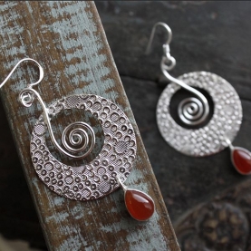 Indian silver and carnelian stone earrings