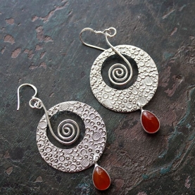 Indian silver and carnelian stone earrings