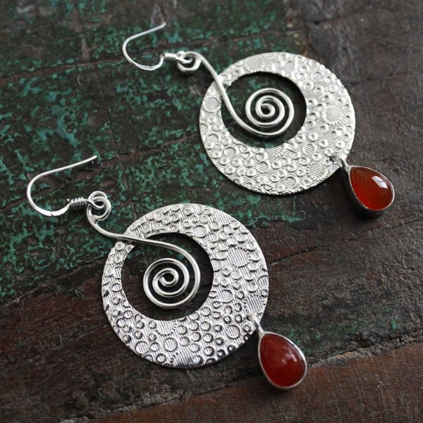 Indian silver and carnelian stone earrings