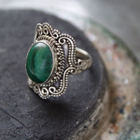 Indian silver and malachite stone ring Size choice