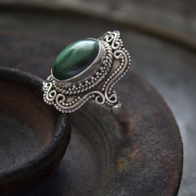 Indian silver and malachite stone ring Size choice