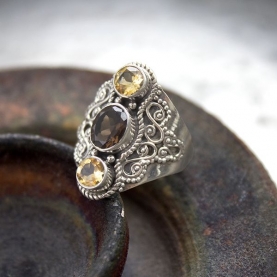 Bague indienne argent et citrine/topaze Taille au choix