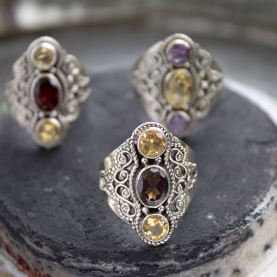 Indian silver and citrine/topaze stones ring Size choice