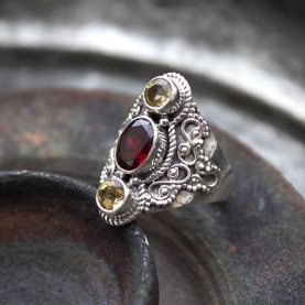 Indian silver and garnet/citrine stones ring Size choice