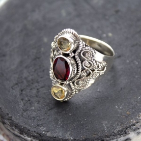 Indian silver and garnet/citrine stones ring Size choice