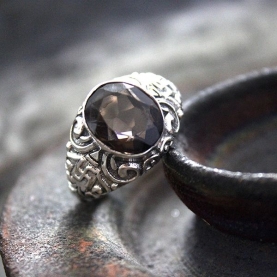 Indian silver and smokey topaze stone ring S9