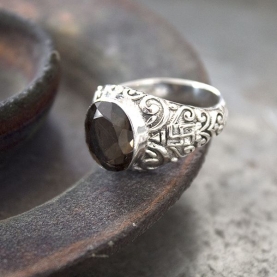 Indian silver and smokey topaze stone ring S9