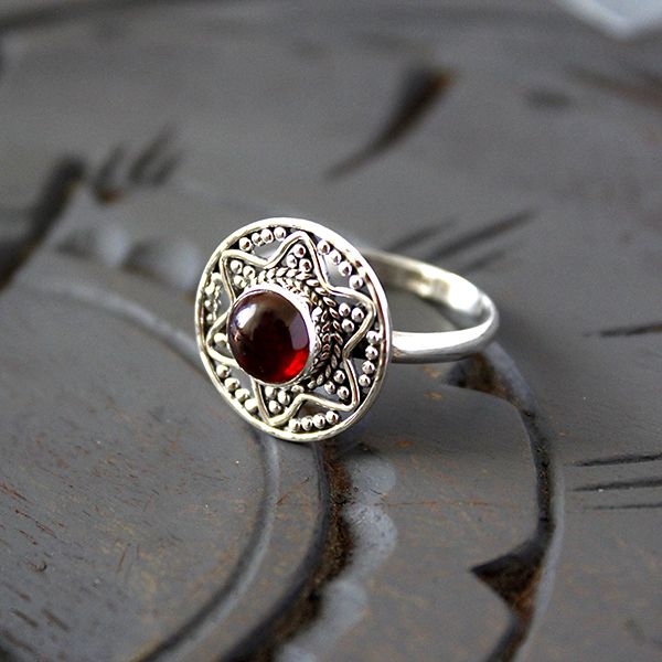 Indian silver ring with garnet stone Size choice