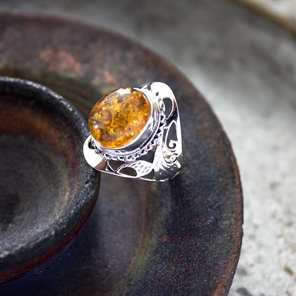 Bague indienne argent et ambre