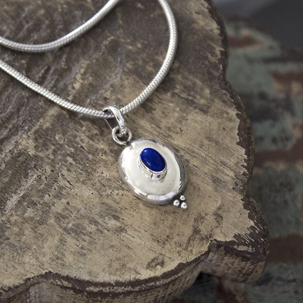 Indian silver and lapis gemstone pendant