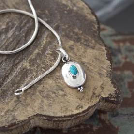 Indian silver and turquoise gemstone pendant