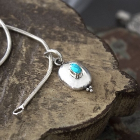 Indian silver and turquoise gemstone pendant