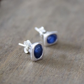 Indian silver and blue sapphire stones studs