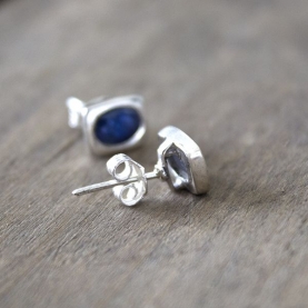 Indian silver and blue sapphire stones studs