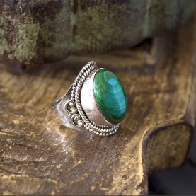 Indian silver and malachite stone ring S6