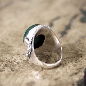 Indian silver and malachite stone ring S6