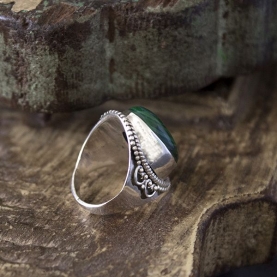 Indian silver and malachite stone ring S6