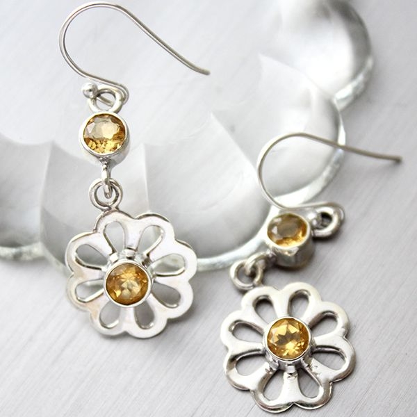 Boucles d'oreilles indiennes argent et citrines