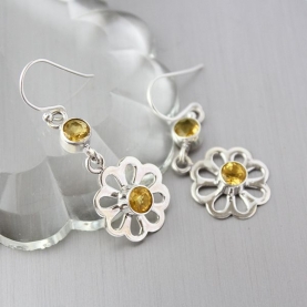 Indian silver and citrine gemstones earrings