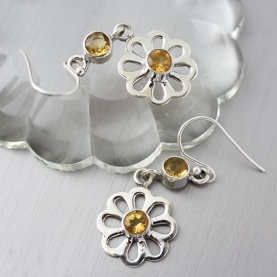 Indian silver and citrine gemstones earrings