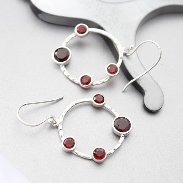 Indian silver and garnet gemstones earrings