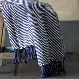 Indian sofa throw navy blue and white