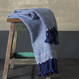 Indian sofa throw navy blue and white