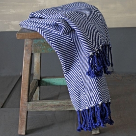 Indian sofa throw navy blue and white