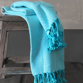 Jeté de canapé en coton indien bleu et blanc
