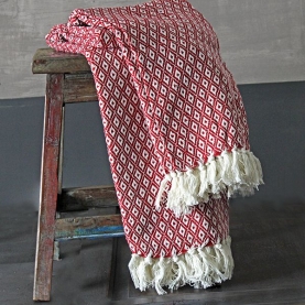 Couvre-canapé en coton indien diamant rouge