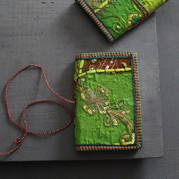 Carnet indien artisanal 100% coton vert clair