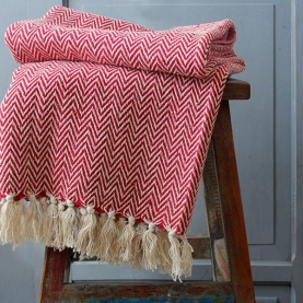 Indian cotton sofa throw red and white