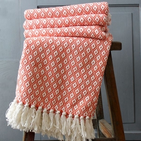 Indian cotton sofa throw orange and white