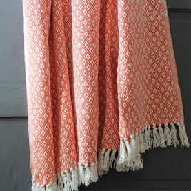 Indian cotton sofa throw orange and white