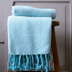 Indian cotton sofa throw blue and white