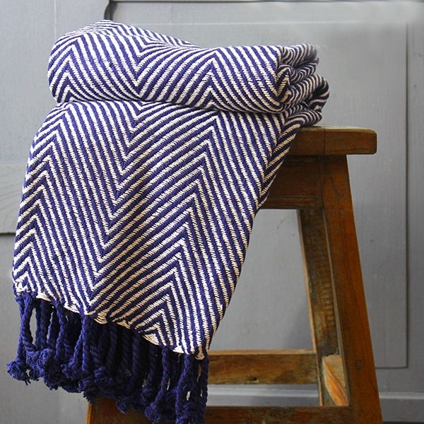 Indian sofa throw navy blue and white