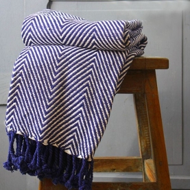 Indian sofa throw navy blue and white