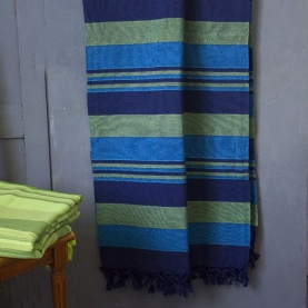 Couverture canapé coton indien bleu et vert