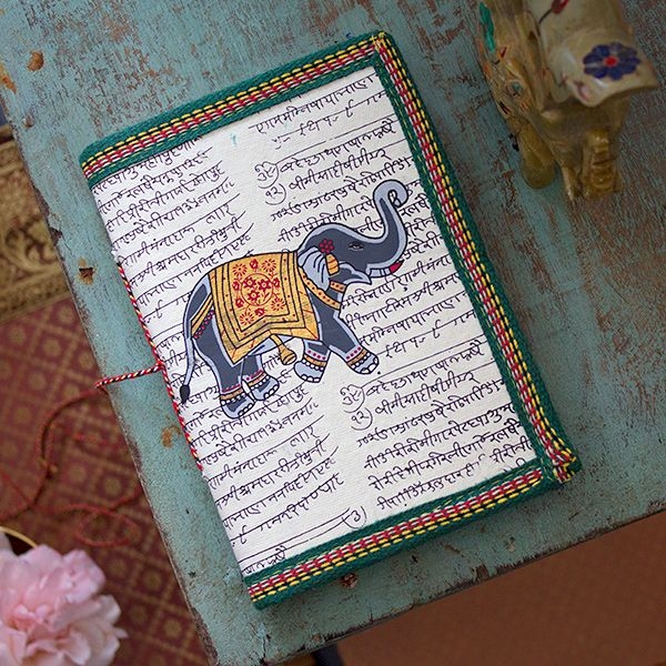 Carnet indien artisanal 100% coton éléphant blanc