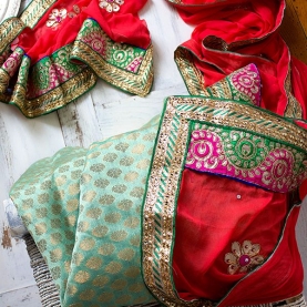 Indian skirt Lehenga with Chuni red and green