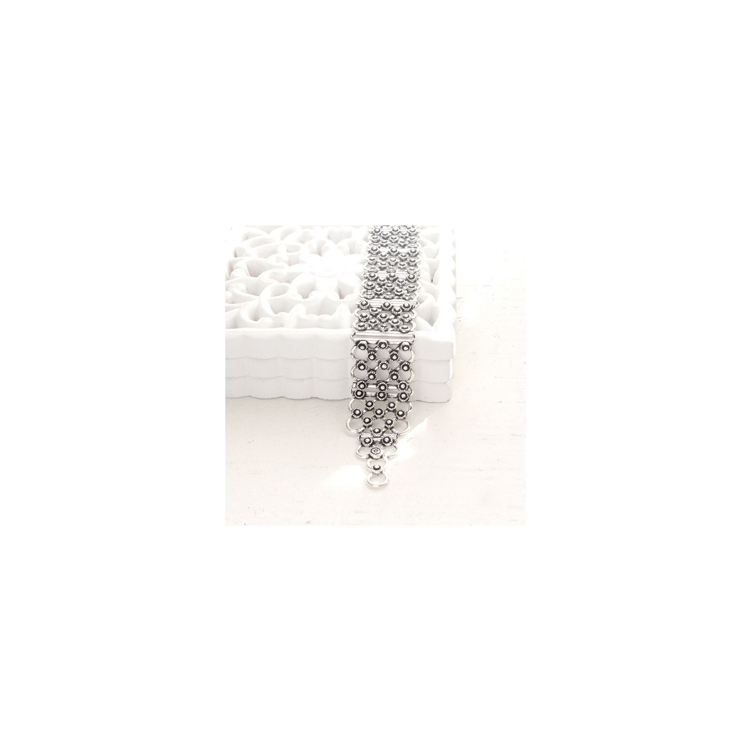 Bracelet Indien Artisanal En Laiton Argenté Avec Zircons - Neuf Avec étiquettes