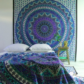 Indian cotton wall hanging Elephants purple and green