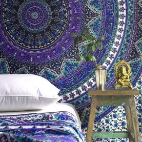 Indian cotton wall hanging Elephants purple and green