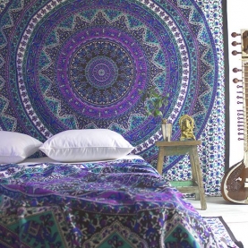 Indian cotton wall hanging Elephants purple and green