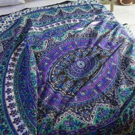 Indian cotton wall hanging Elephants purple and green