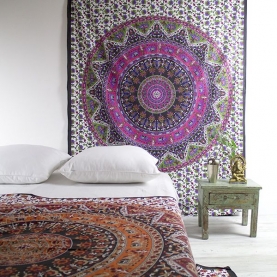 Indian cotton wall hanging Mandala pink and green