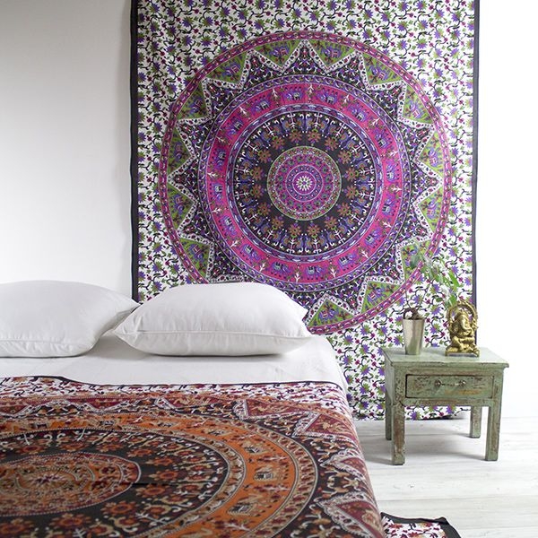 Indian cotton wall hanging Mandala pink and green