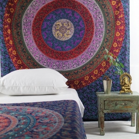 Indian cotton wall hanging Mandala yellow and pink