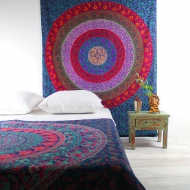 Indian cotton wall hanging Mandala yellow and pink
